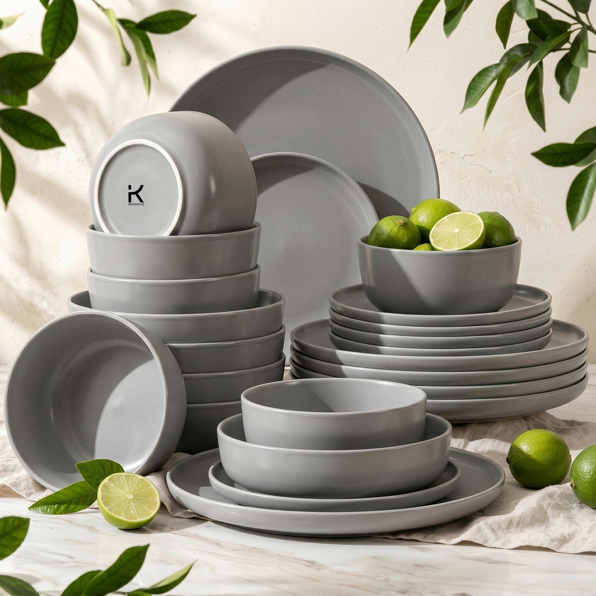 KOMBISERVICE VICTO 6 Personen 24-tlg - Grau, Keramik (27/2/27cm) - KONSIMO®