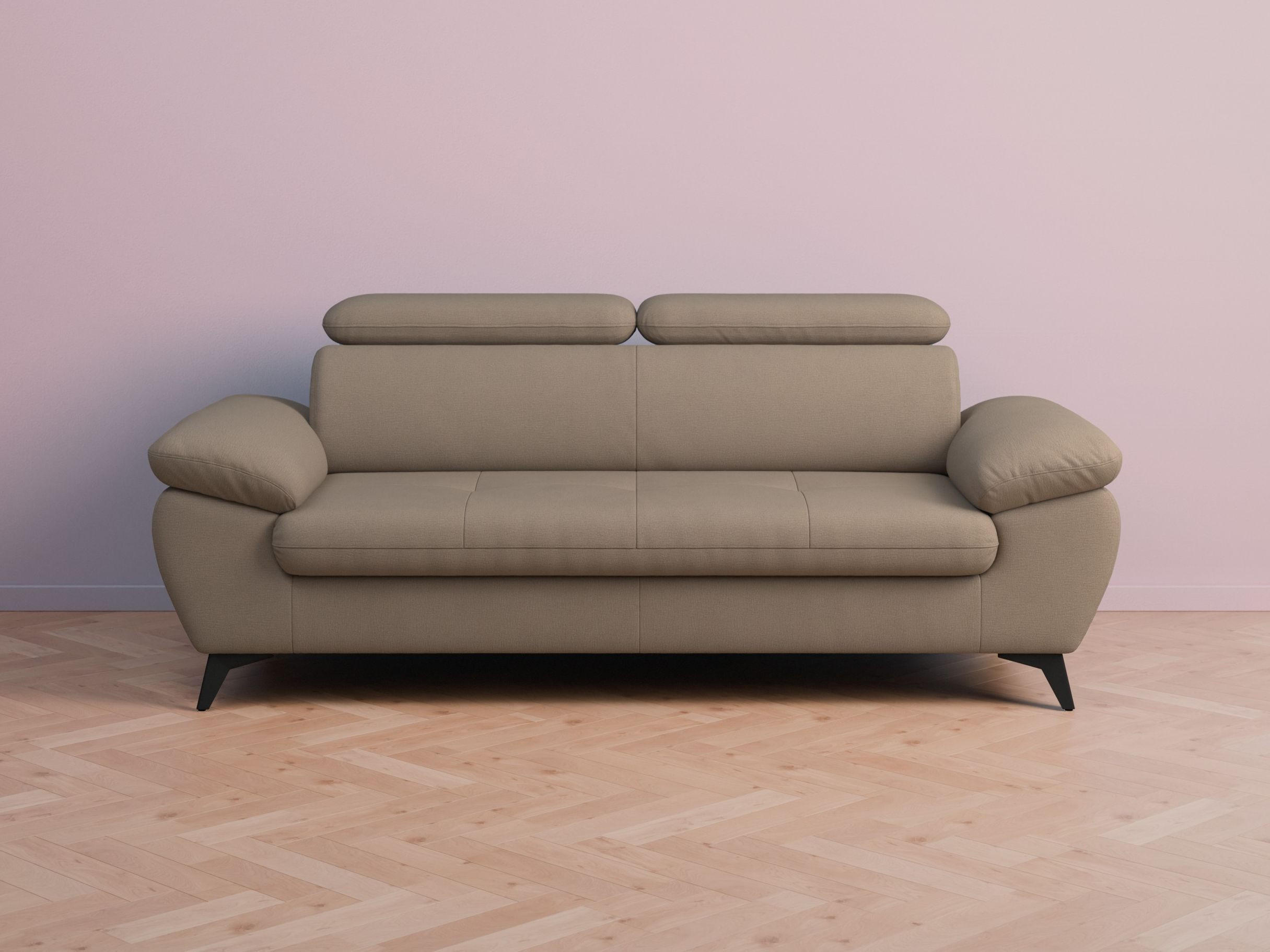 3-SITZER Karlstad Flachgewebe Braun verstell. Kopfstützen B 215 cm - Cappuccino, Kunststoff/Textil (215/84/100cm) - foamnova