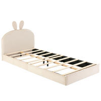 KINDERBETT 90/200 cm mit Kaninchen-Kopfteil und Holzlattenrost, Samt, Beige - Beige, Textil (90/200cm) - Redom