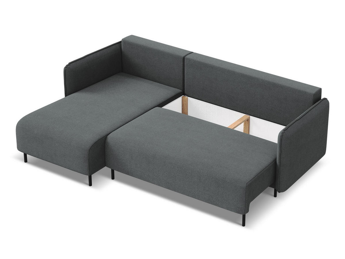 ECKSOFA mit Schlaffunktion Strukturstoff Stoff Grau - Schwarz/Grau, Holz/Textil (162/236cm) - Makamii