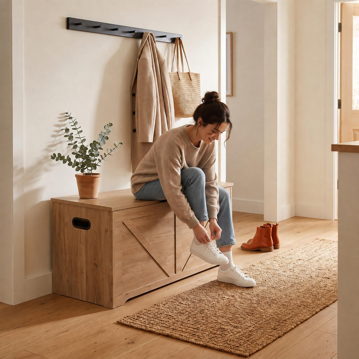 SITZBANK Hellgrau mit Stauraum - Grau, Holzwerkstoff (100/46/40cm) - Relaxdays