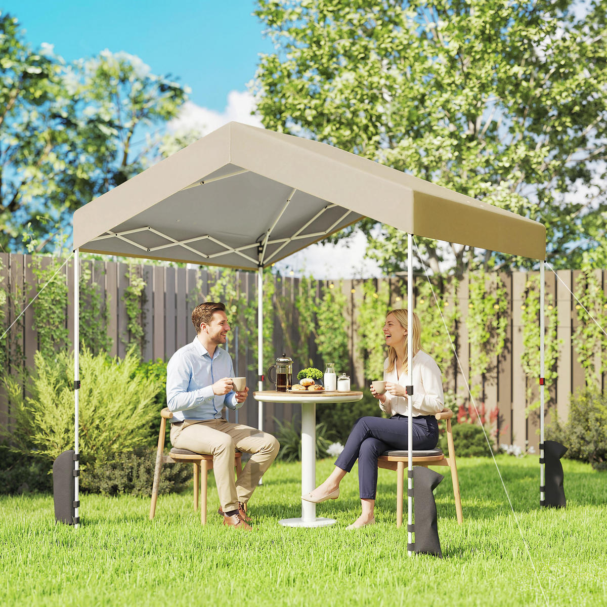 PAVILLON, 2,4 x 2,4 m, Pop-up, UPF 50+, höhenverstellbar, Beige - Beige, Metall (239/257/241cm) - Vallsero