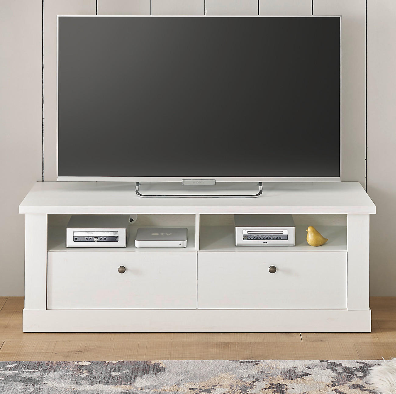 TV-LOWBOARD weiß Pinie Landhaus, TV Unterteil 132 cm, Soft-Close-Funktion - Weiß, Holzwerkstoff/Kunststoff (135/51/45cm) - Furn.Design