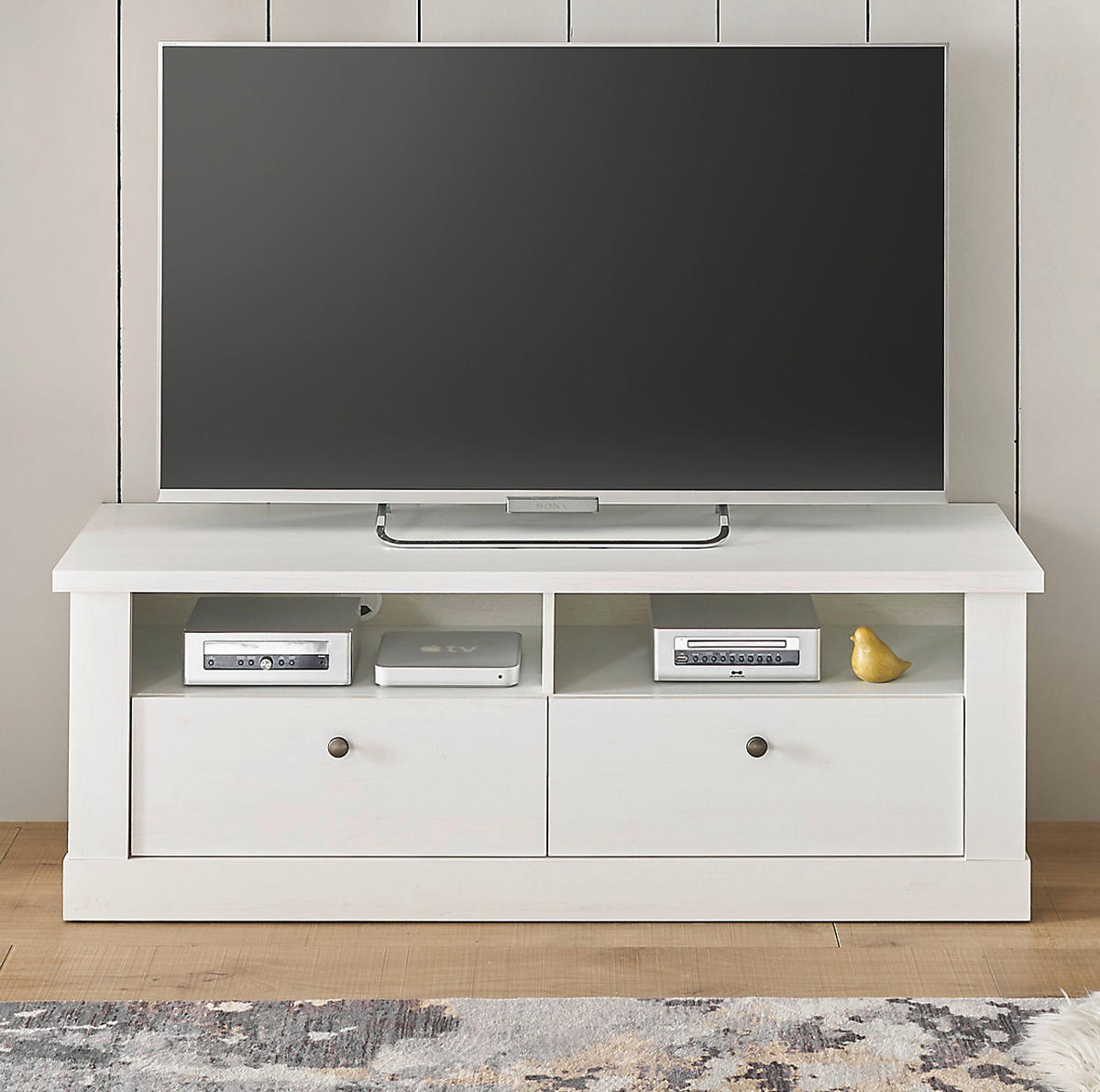 TV-LOWBOARD weiß Pinie Landhaus, TV Unterteil 132 cm, Soft-Close-Funktion - Weiß, Holzwerkstoff/Kunststoff (135/51/45cm) - Furn.Design