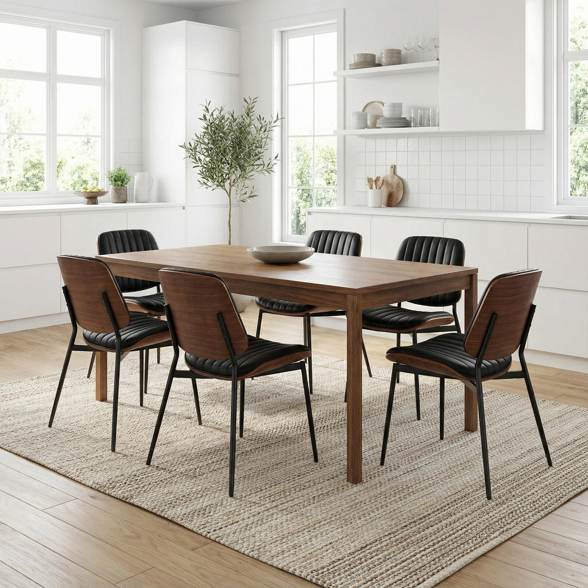 ESSZIMMERSTÜHLE 2er-Set Mid-Century Modern - Schwarz, Leder (57/83/48cm) - Urban Meuble