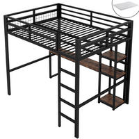 HOCHBETT 140/200 cm Schwarz mit Schreibtisch und USB-Anschluss mit Matratze - Schwarz, Metall (140/200cm) - OKWISH