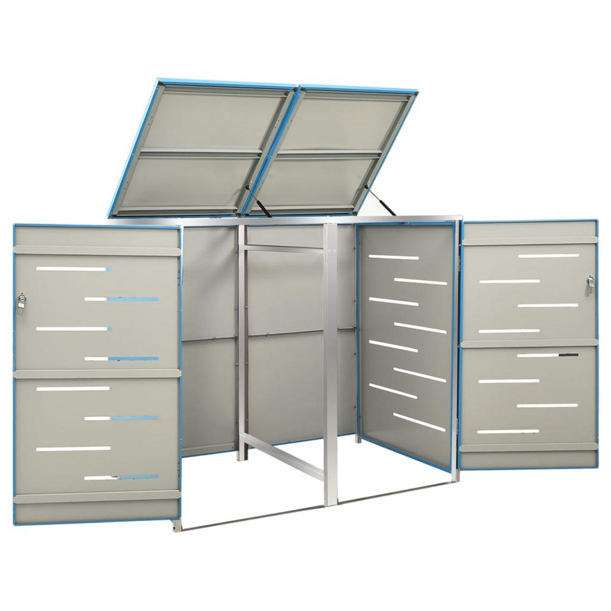 2ER Mülltonnenbox JAGU Edelstahl | Blau | 115,5x138x77,5cm | Für 2 Tonnen 240L - Blau, Metall (138/115.5/77.5cm) - DELUKE