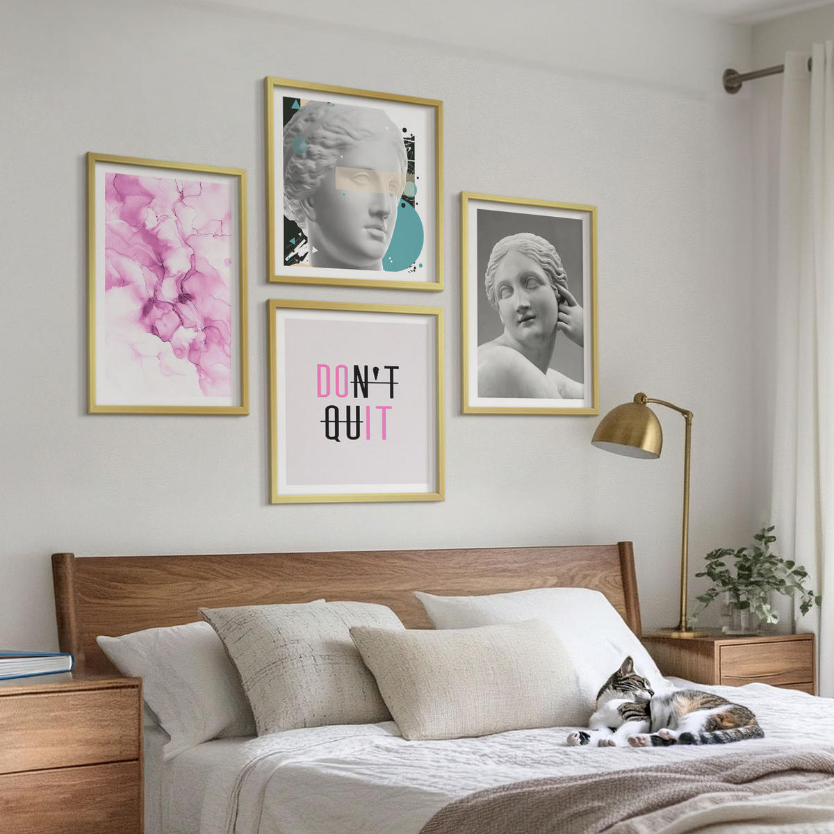 BILDER SET 4er Set - 50x50 cm & 40x60 cm Goldrahmen - Abstrakte Aquarellskulptur - Goldfarben, Kunststoff (50/50cm) - TULUP