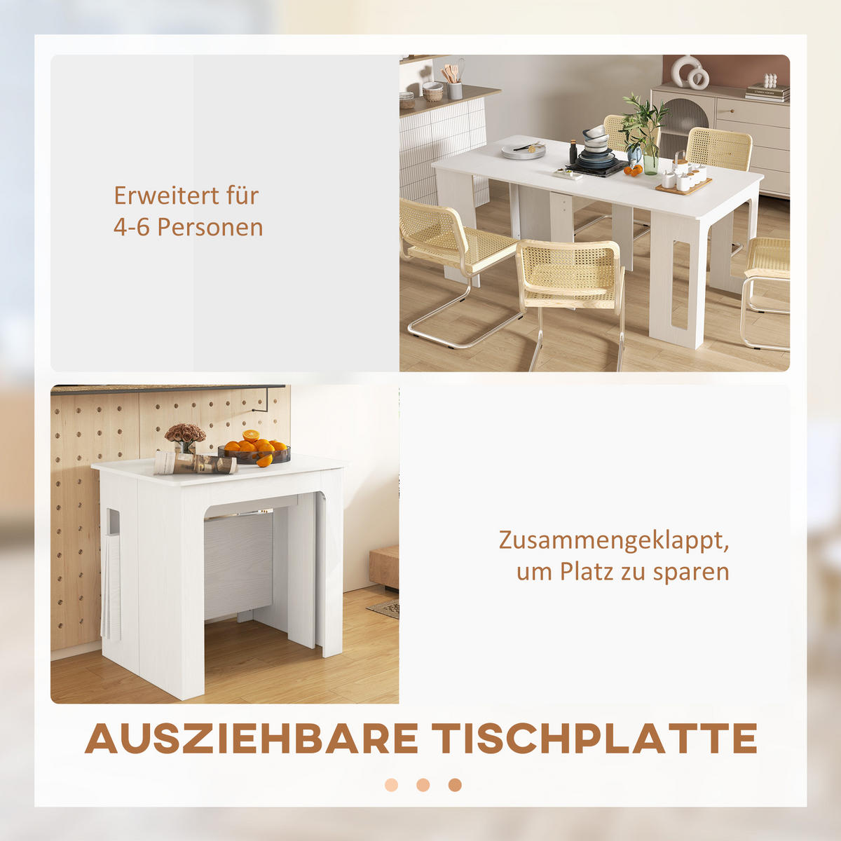 ESSTISCH Ausziehbar Küchentisch Esszimmertisch für bis 6 Personen 60-180x85 cm - Weiß, Holzwerkstoff (180/85/75cm) - HOMCOM