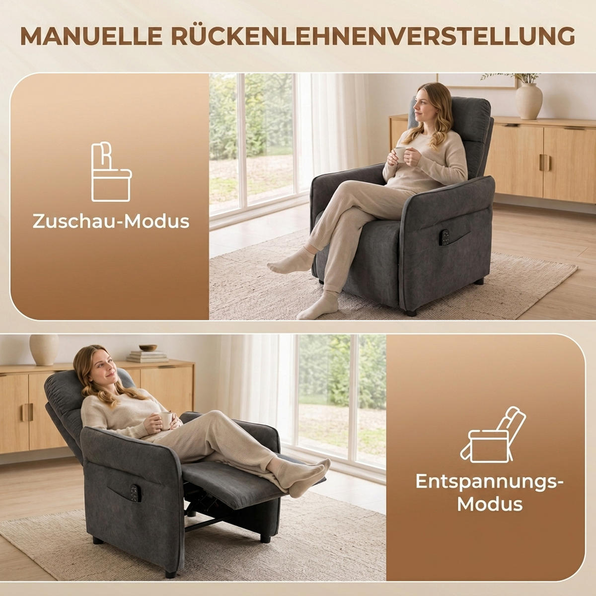 RELAXSESSEL Polyester Dunkelgrau - Dunkelgrau, Kunststoff/Textil (74/103/89cm) - HOMCOM