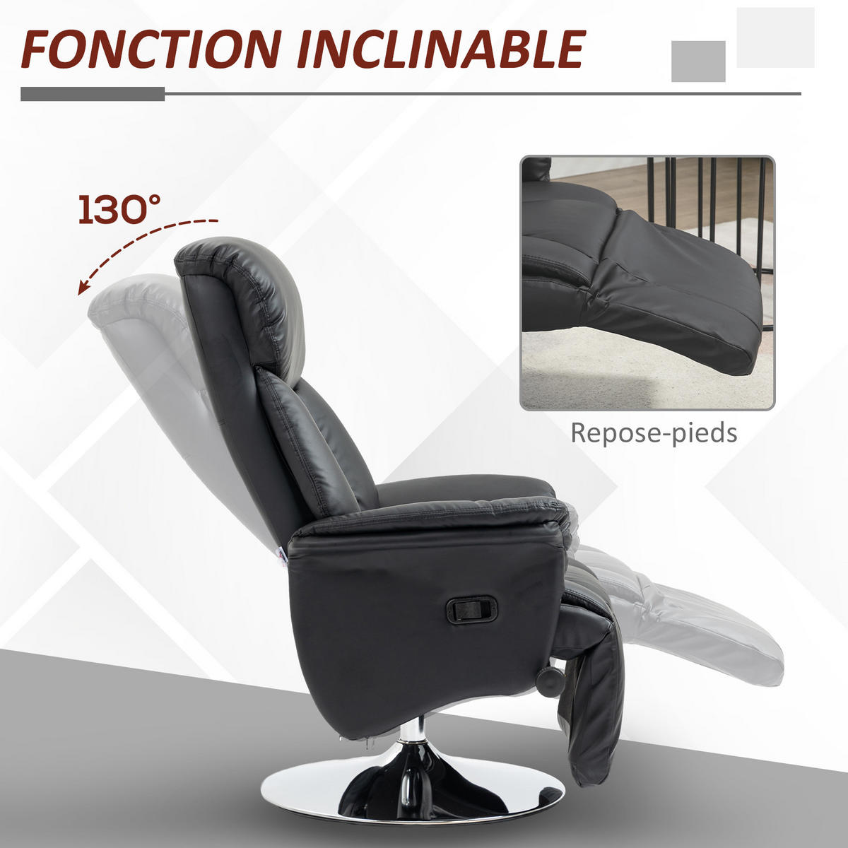 RELAXSESSEL, Drehbar, verstellbare Fußstütze, Traglast 150kg, für Wohnzimmer, Schwarz - Multicolor, Holzwerkstoff (78/109/80cm) - FORIOUS