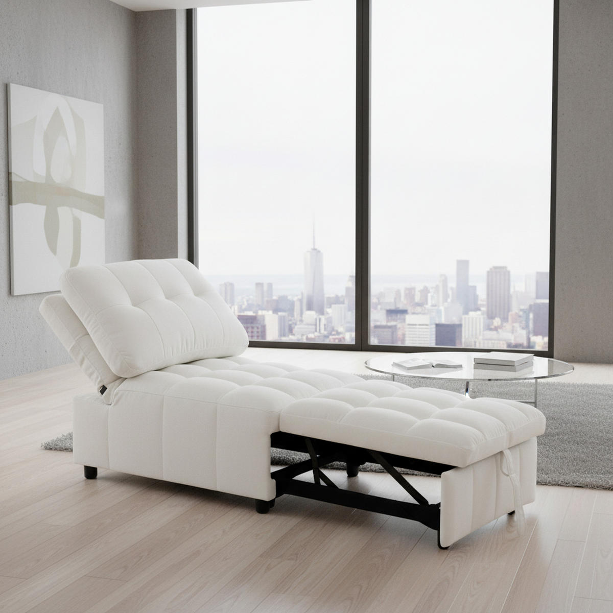 SCHLAFSESSEL aus Stoff, Verstellbare Rückenlehne, Weiß - Weiß, Textil (95/76/68cm) - Urban Meuble