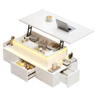 COUCHTISCH 100x50x40 cm Weiß LED Lift 4 Schubladen Stauraum - Weiß, Holzwerkstoff (100/50/40cm)