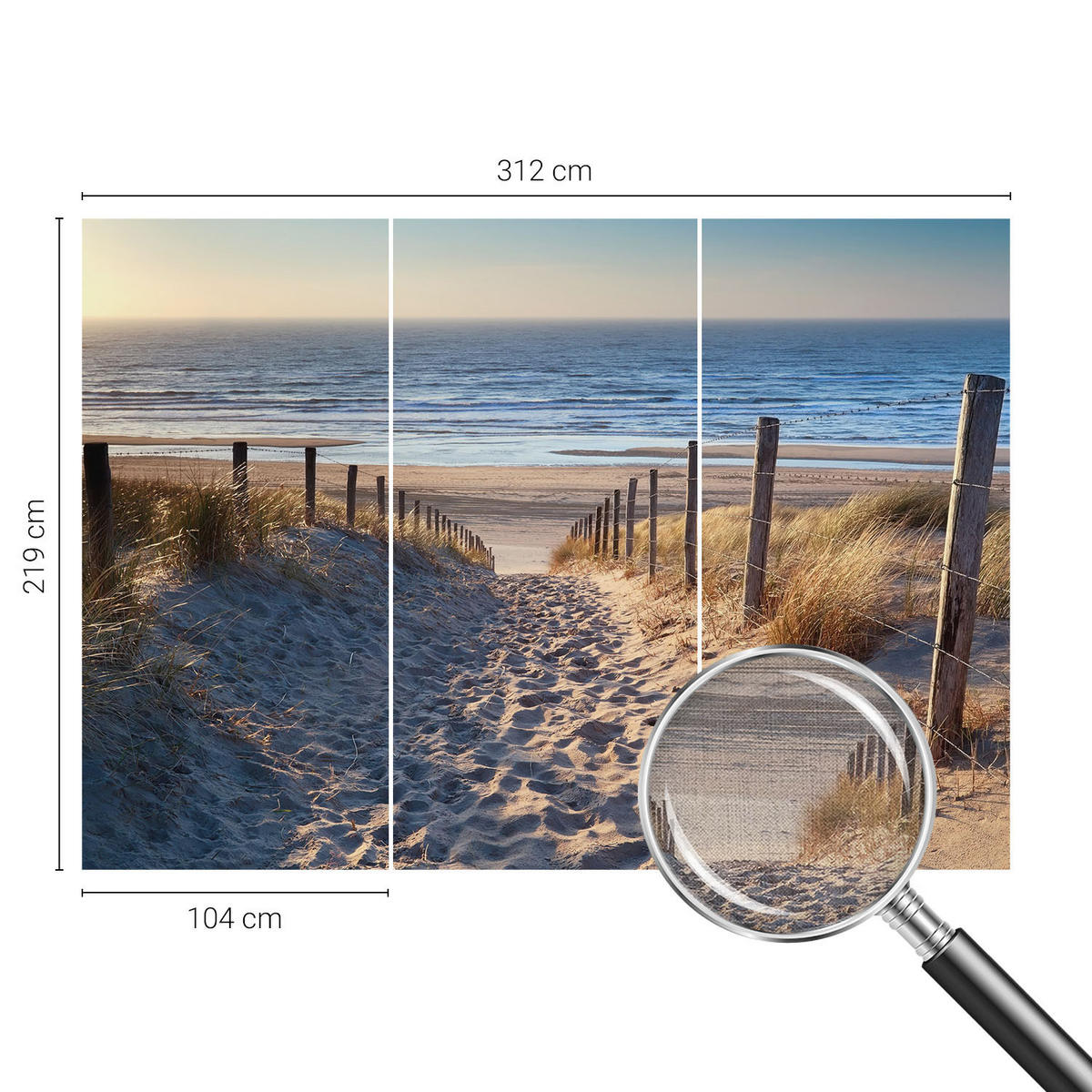 FOTOTAPETE 312x219 cm - Strandweg - Weiß, Textil (312/219cm) - Wallfluent