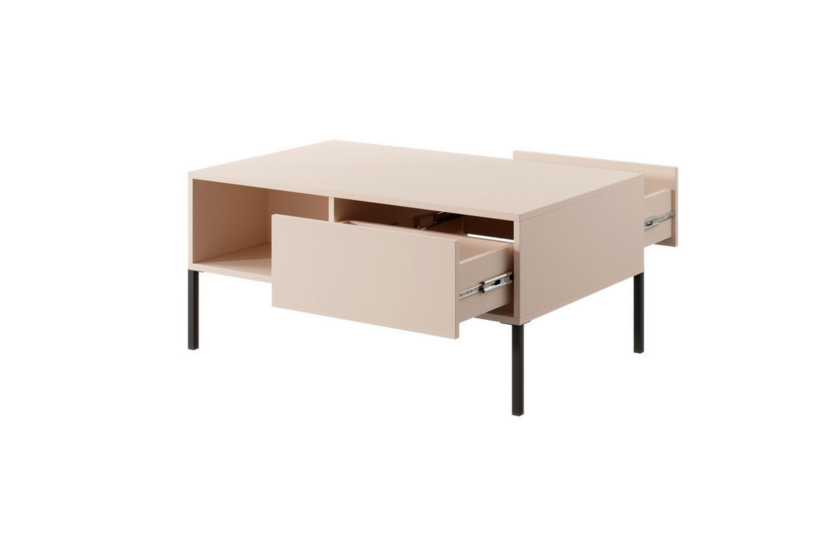 COUCHTISCH Holen Beige, mit Schubladen - Beige/Schwarz, Holzwerkstoff/Metall (60/97/44cm) - Bettso