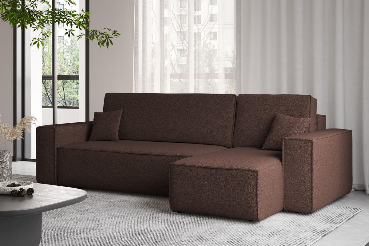 ECKSOFA Mit Schlaffunktion Und Bettkasten L-Form BEST Stoff Abriamo Braun Rechts - Braun, Holz/Textil (244/142cm) - Kaiser Möbel
