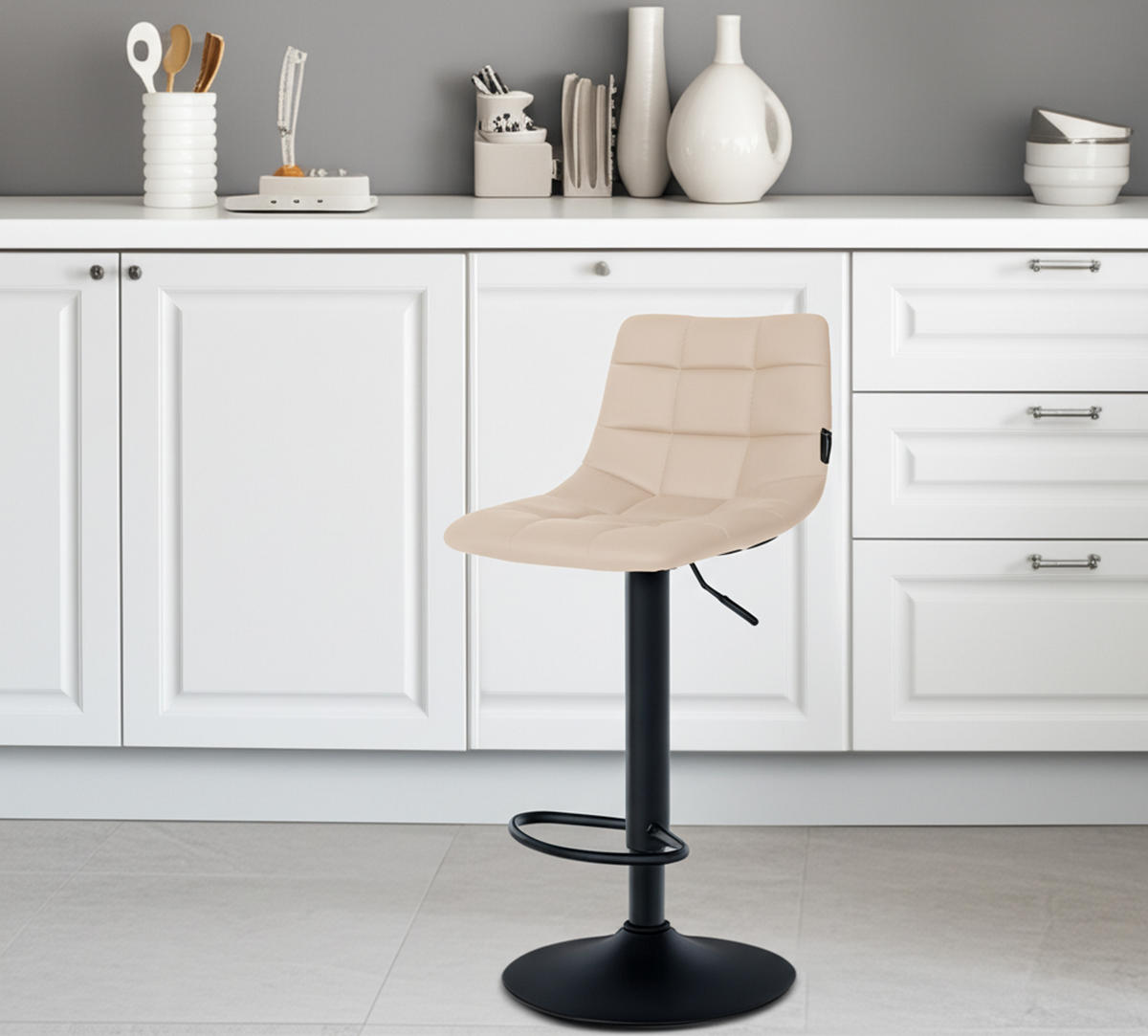 BARHOCKER James Kunstleder schwarz creme - Creme/Schwarz, Kunststoff/Metall (43/108.5/46.5cm) - TPFLiving
