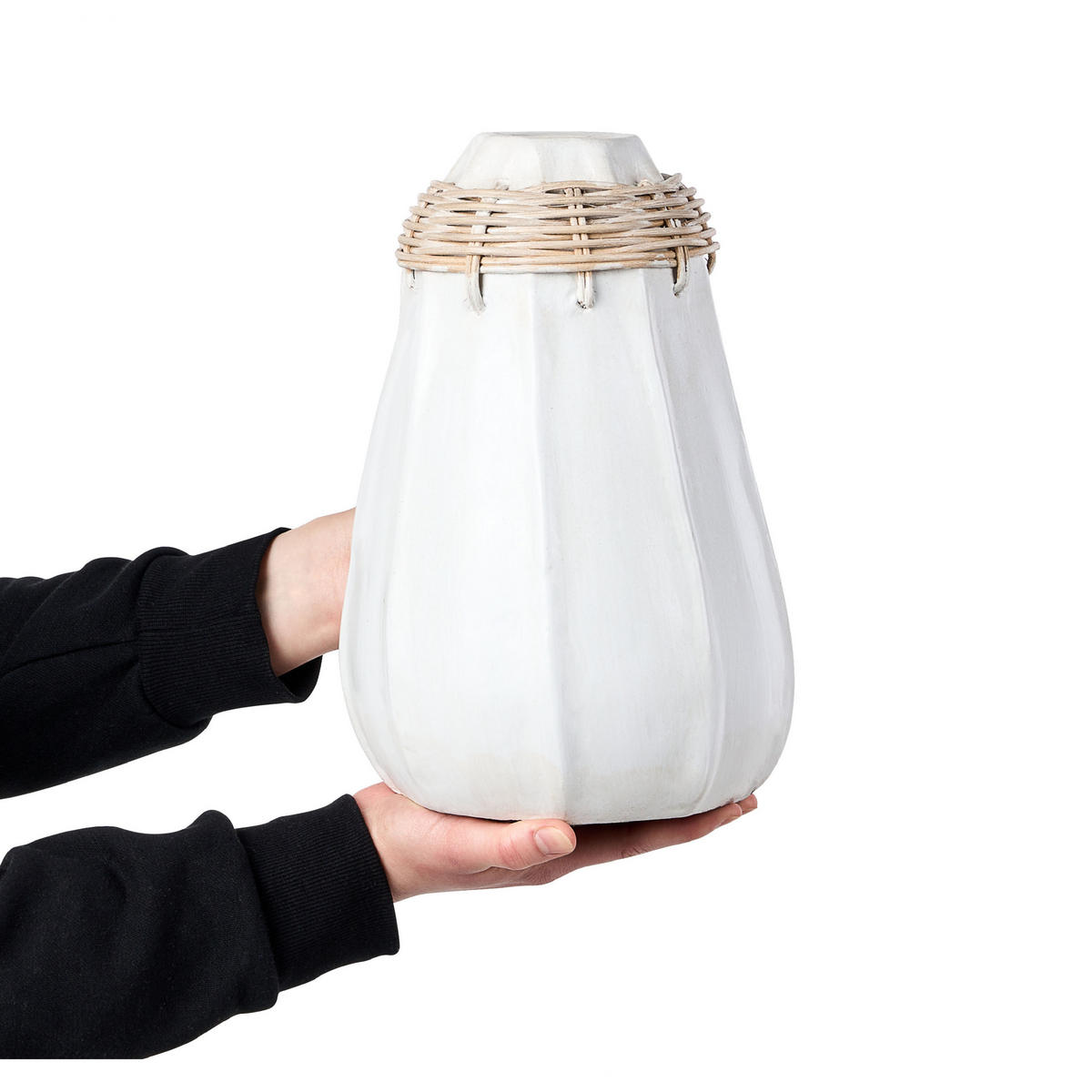 DEKOVASE Terrakotta weiß Kampar - Weiß, Stein (30cm) - Beliani