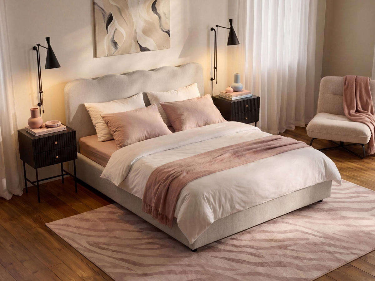 POSTEL s úložným prostorem 160/200 cm Látka Světle béžová Nanterre - béžová, textil (160/200cm) - Beliani