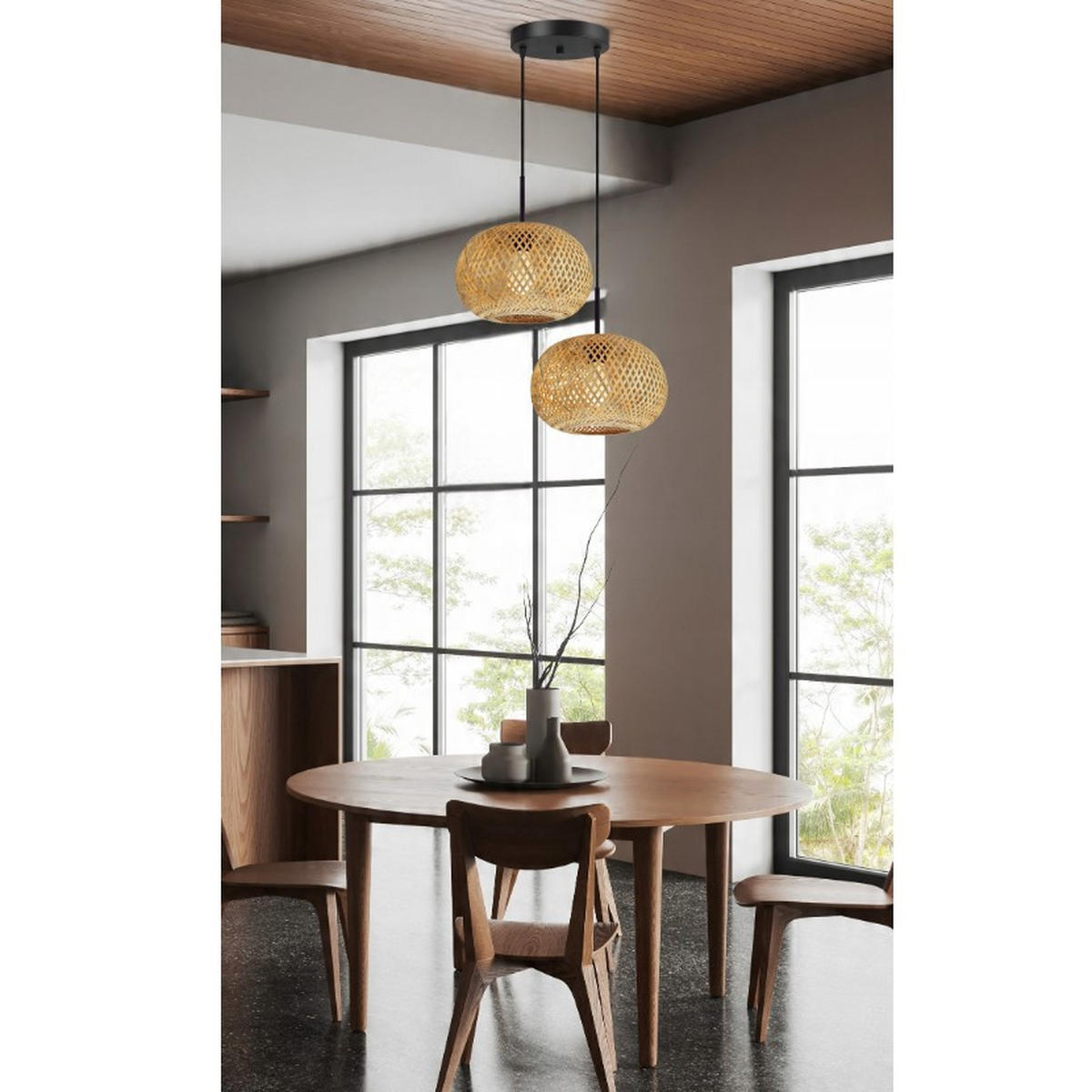 PENDELLEUCHTE BOHO - Beige, Holz/Metall (48/48/100cm) - kiki design