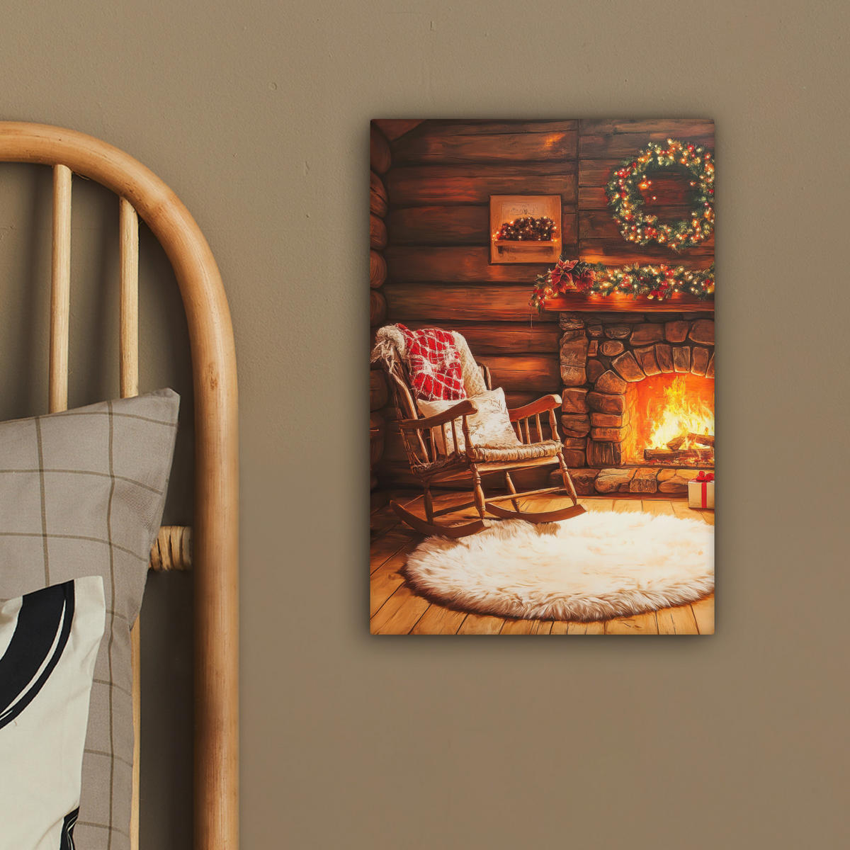 LEINWANDBILD Winter - Weihnachten - Zuhause - Kamin 20x30 cm - Bernsteinfarben, Textil (20/30cm) - MuchoWow