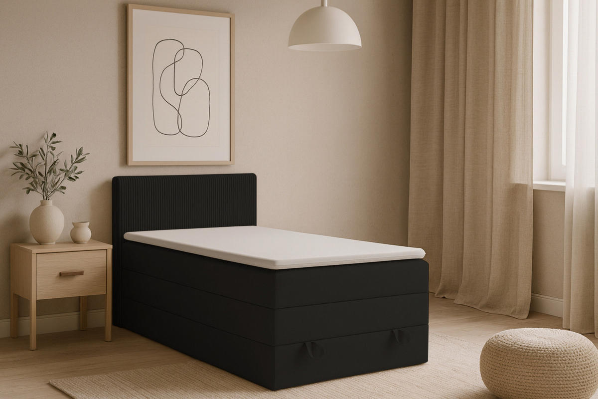 BOXBETT ORO 90/200 in Velours/Cord Schwarz - Schwarz, Holz/Holzwerkstoff (90/200cm) - Deine Möbel 24