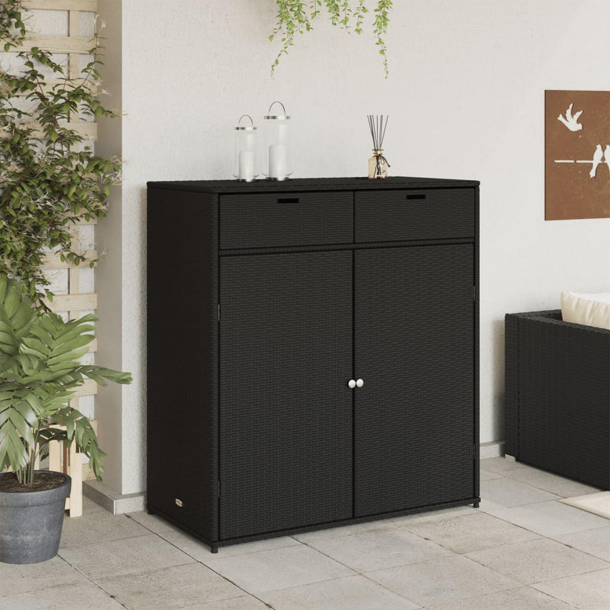 GARTENSCHRANK Schwarz 105x55x113 cm Poly Rattan - Schwarz, Kunststoff (105/113/55cm) - furnicato