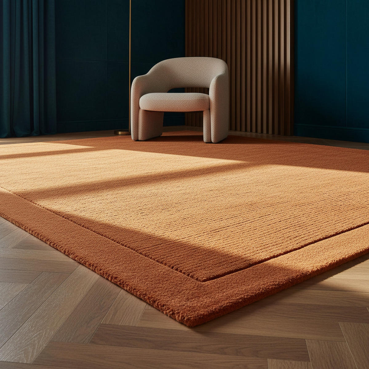 TEPPICH Schurwolle handgewebt mit Bordüre modern STOW, Terrakotta 120x170 cm - Orange, Textil (120/170cm) - KADIMA DESIGN