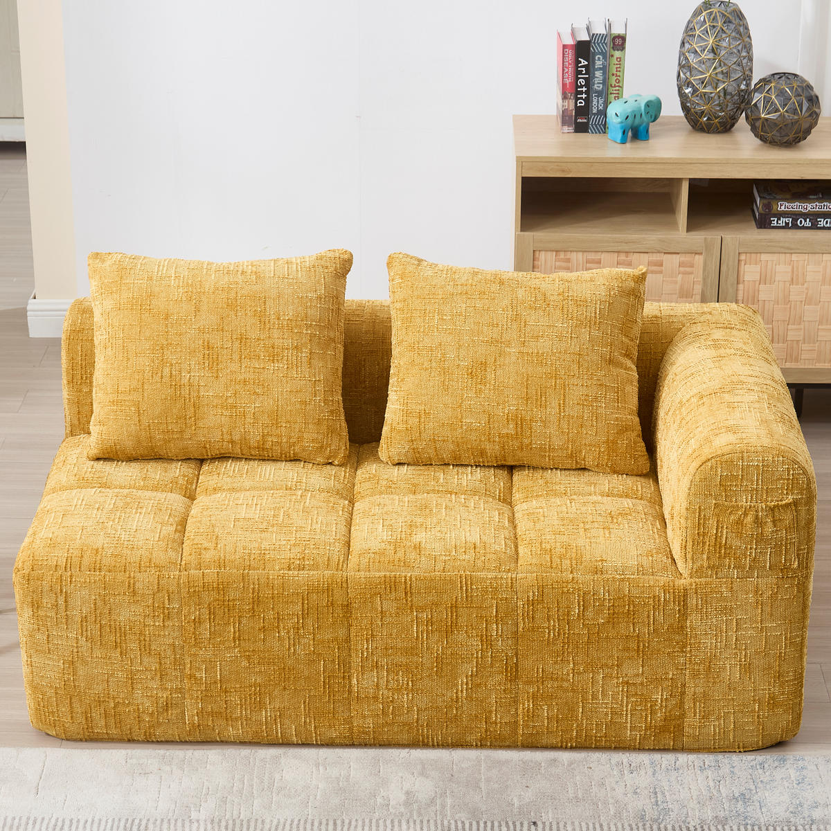 2-SITZER Sofa Chenille mit Chaiselongue und Seitentaschen 158/90/60 cm Gelb - Gelb, Textil (60/158/90cm) - Redom