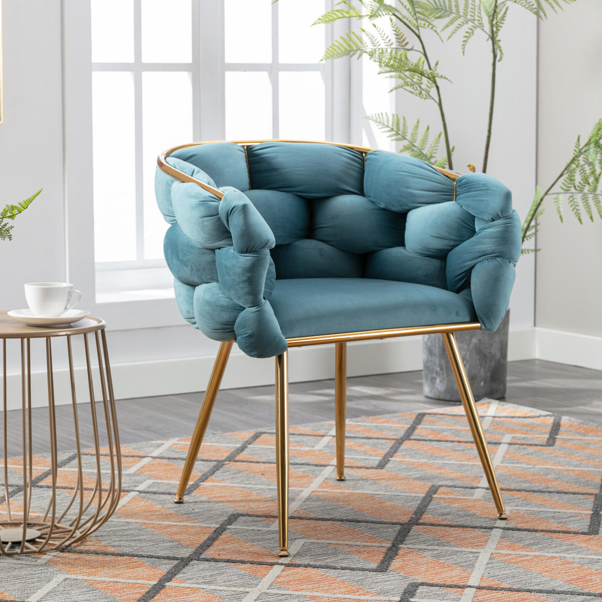 SESSEL Samt Blau mit Metallgestell für Schlafzimmer, Wohnzimmer, Esszimmer - Blau, Textil/Metall (73/75/56cm) - WISHDOR