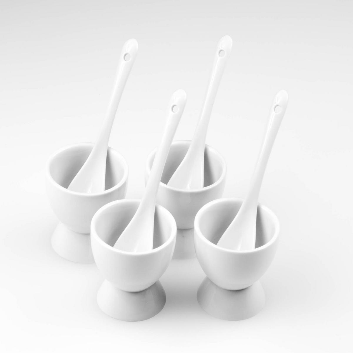EIERBECHER-SET mit Löffeln Weiß 5,2/5,2/6 cm - Weiß, Keramik (5.2/6/5.2cm) - Excellent Houseware