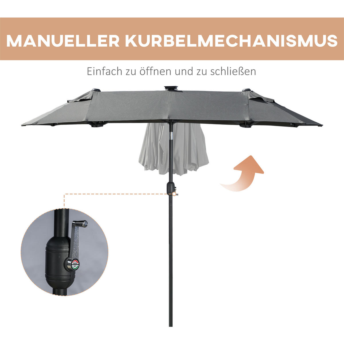 SONNENSCHIRM, Doppelsonnenschirm, Gartenschirm, Polyester, Stahl, Dunkelgrau - Grau, Metall (150/295cm) - Outsunny