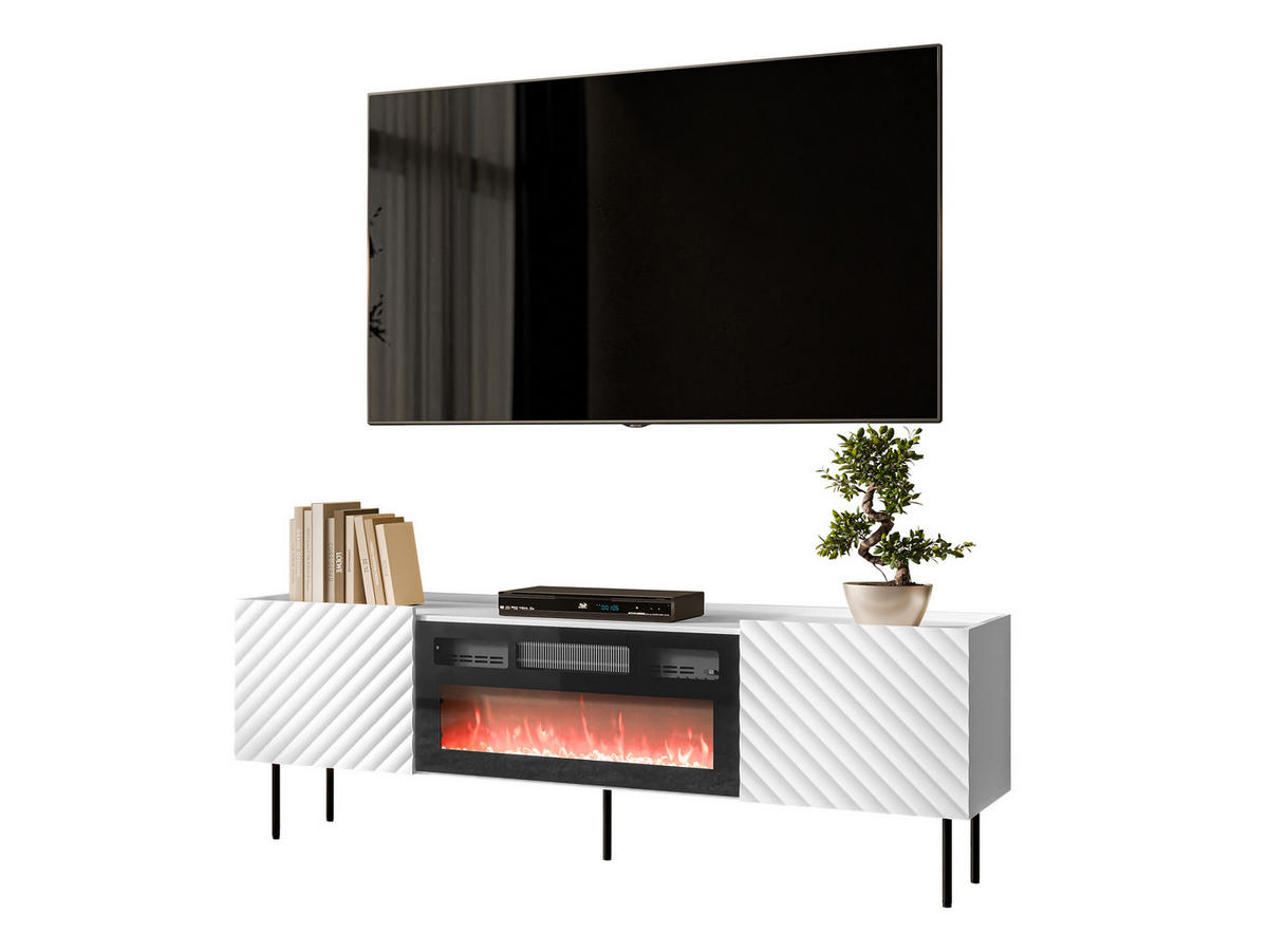 TV-LOWBOARD Lucca 180 2D mit Elektrische Kamin - Schwarz/Weiß, Holz/Holzwerkstoff (181/59/40cm) - MIRJAN24