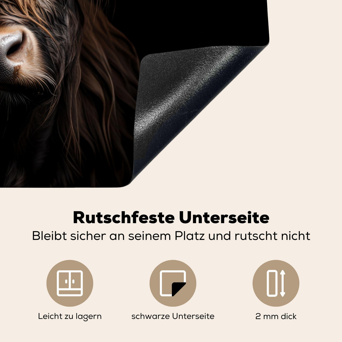 HERDABDECKPLATTE Schottischer Highlander - Porträt - Schwarz - Tier 65x52 cm - Braun, Kunststoff (65/0.2/52cm) - MuchoWow