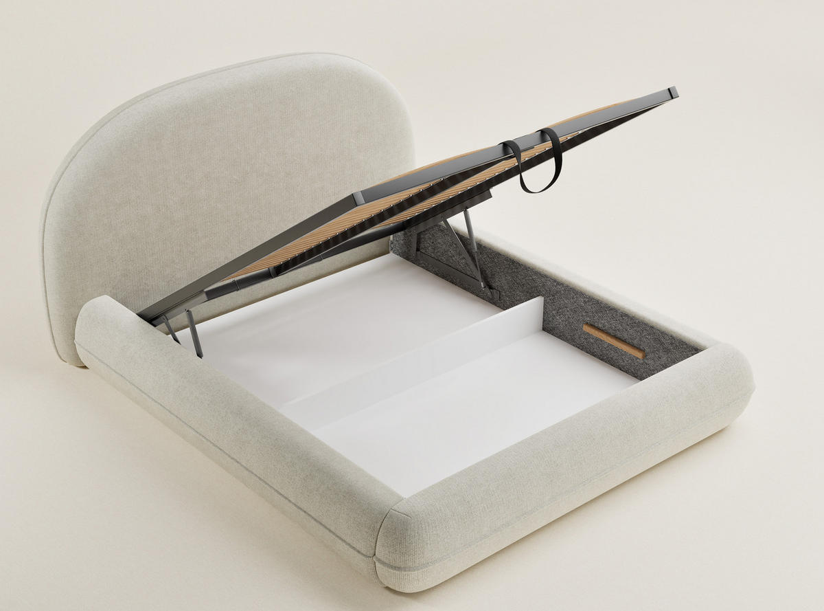 POLSTERBETT Koji Creme 140/200 cm im Chenille-Stoff - Creme/Schwarz, Holz/Holzwerkstoff (140/200cm) - Maison de Reve