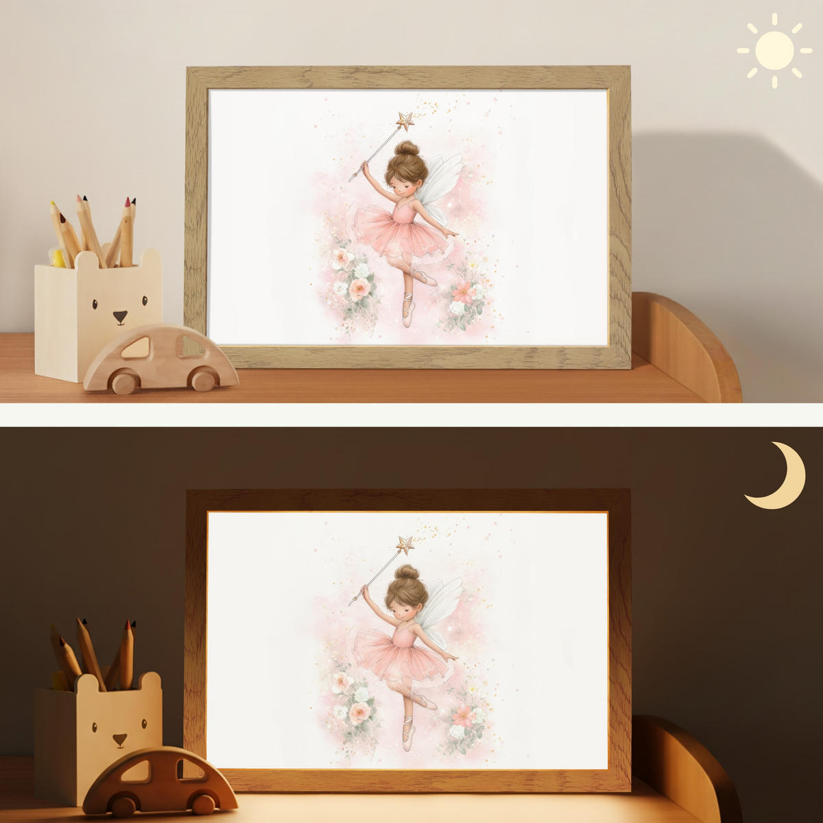 NACHTTISCHLAMPE Ballerina - Fee - Blumen - Rosa 30x20 cm - Rosa, Holzwerkstoff (8/30/20cm)