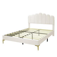 POLSTERBETT 140/200 cm in Beige Samt mit verstellbarem Kopfteil und Lattenrost - Beige, Holzwerkstoff/Textil (140/200cm) - WISHDOR
