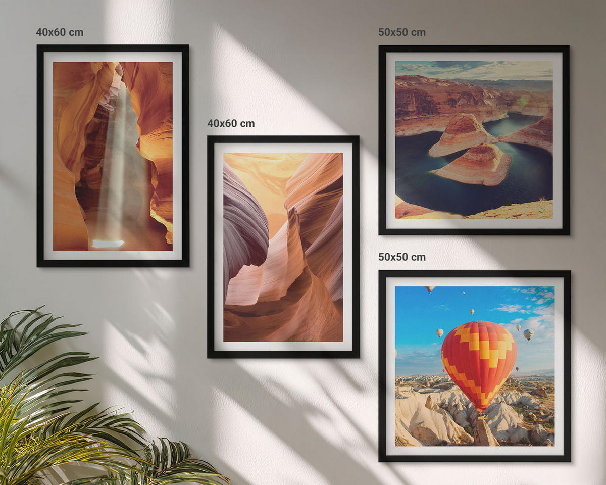 BILDER SET 4er Set - 50x50 cm & 40x60 cm Schwarzer Rahmen - Wasserfall in der Schlucht - Schwarz, Kunststoff (50/50cm) - TULUP