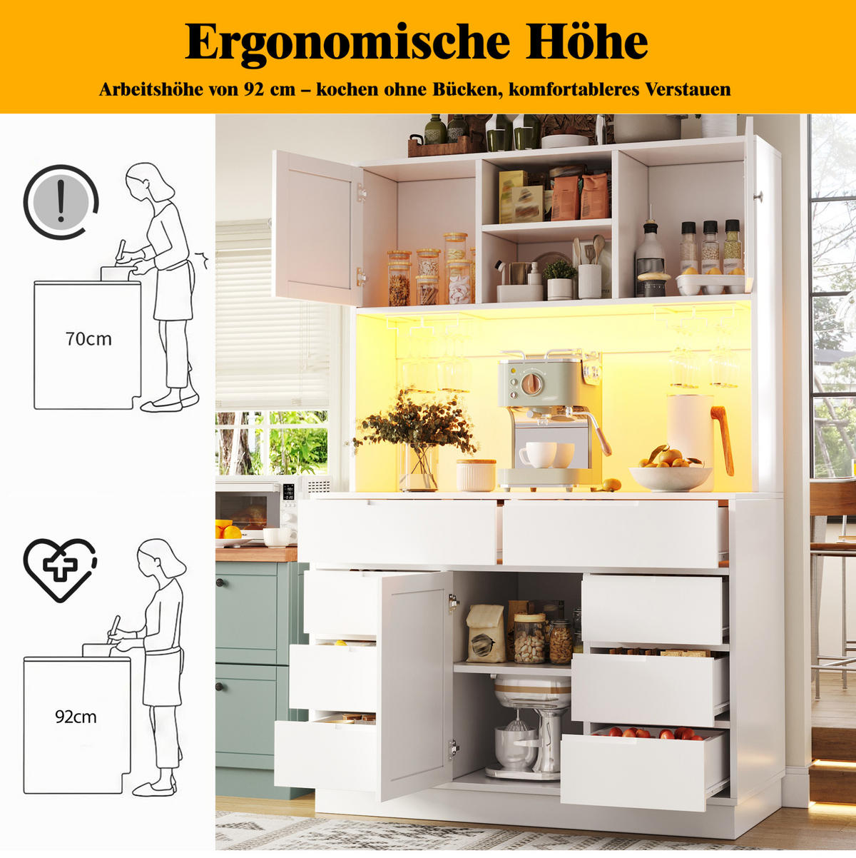 BUFFET 120/183,5/40 cm Weiß aus MDF mit Lichtleiste - Weiß, Holzwerkstoff (40/183.5/120cm) - OKMYHOME