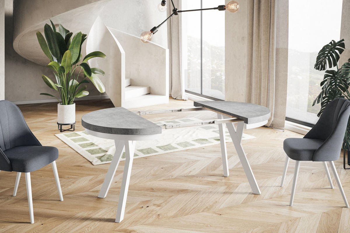 ESSZIMMERTISCH EVO, ausziehbarer Tisch 100 cm bis 200 cm, Farbe: Graphit, mit Holzbeinen in Farbe Weiß - Weiß/Grau, Holzwerkstoff (100/100/77cm) - Alpi-Möbel