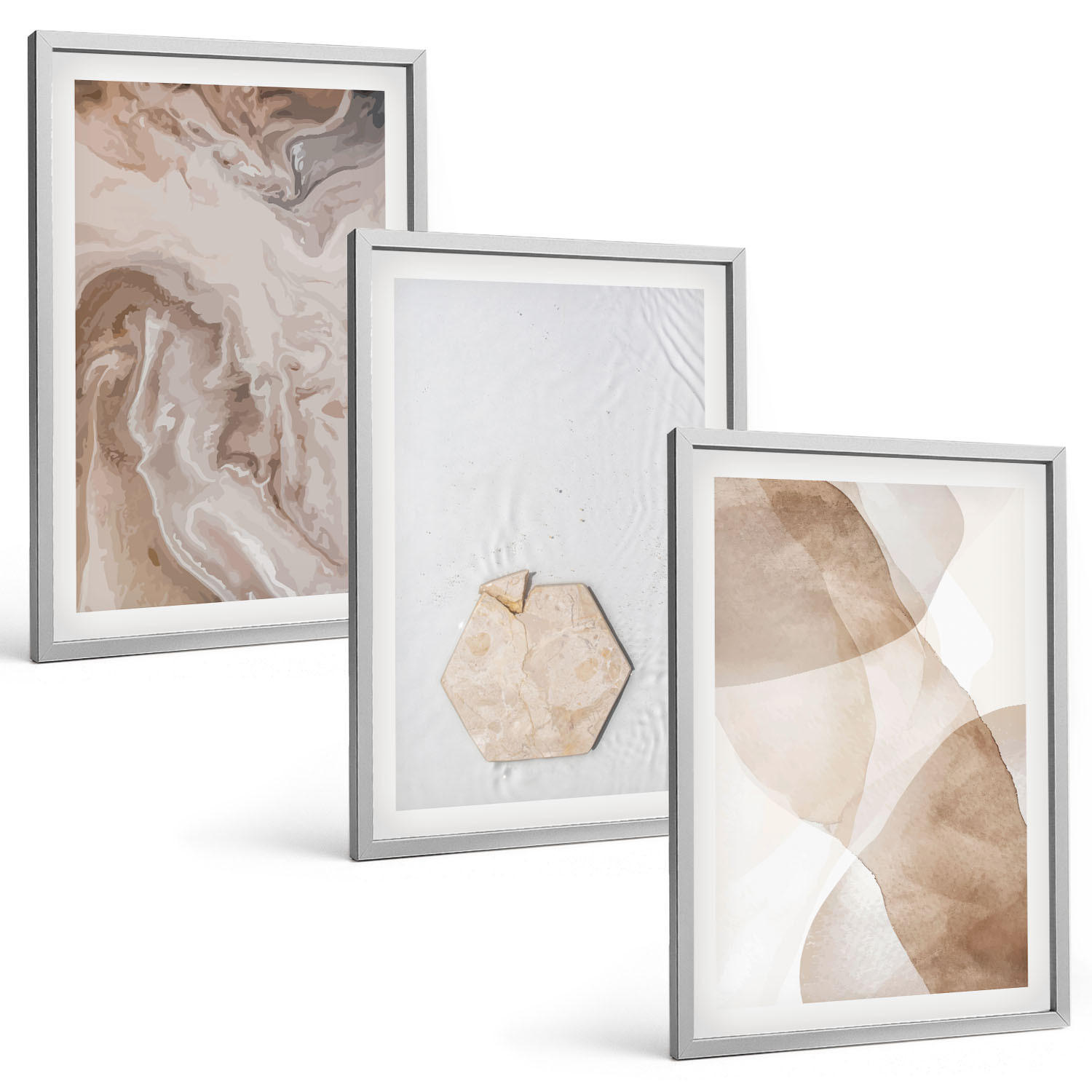 BILDER SET 3er Set - 40x60 cm Silberner Rahmen - Designerabstraktion der Natur - Silberfarben, Kunststoff (40/60cm) - TULUP