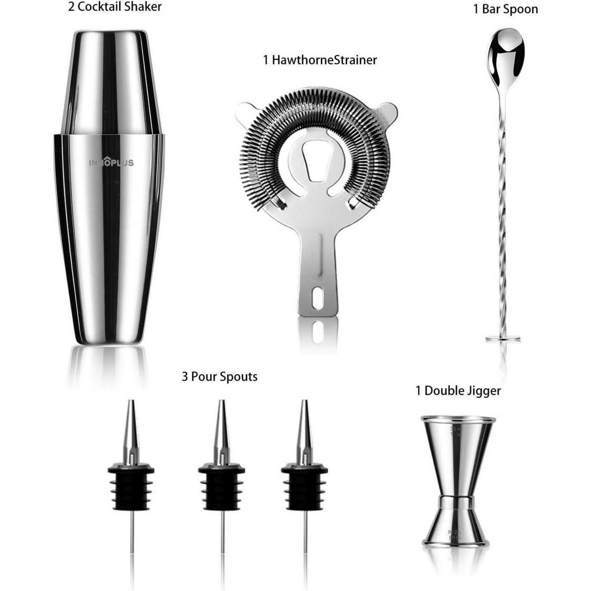 COCKTAIL Shaker Set Edelstahl 8-teiliges Set - Silberfarben, Metall (9.7/9.6/23.3cm)