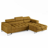 ECKSOFA CLOUD Rechts Gelb L-Form Velours-Stoff mit Schlaffunktion und Bettkasten - Chromfarben/Gelb, Holz/Metall (175/235cm) - Barchello