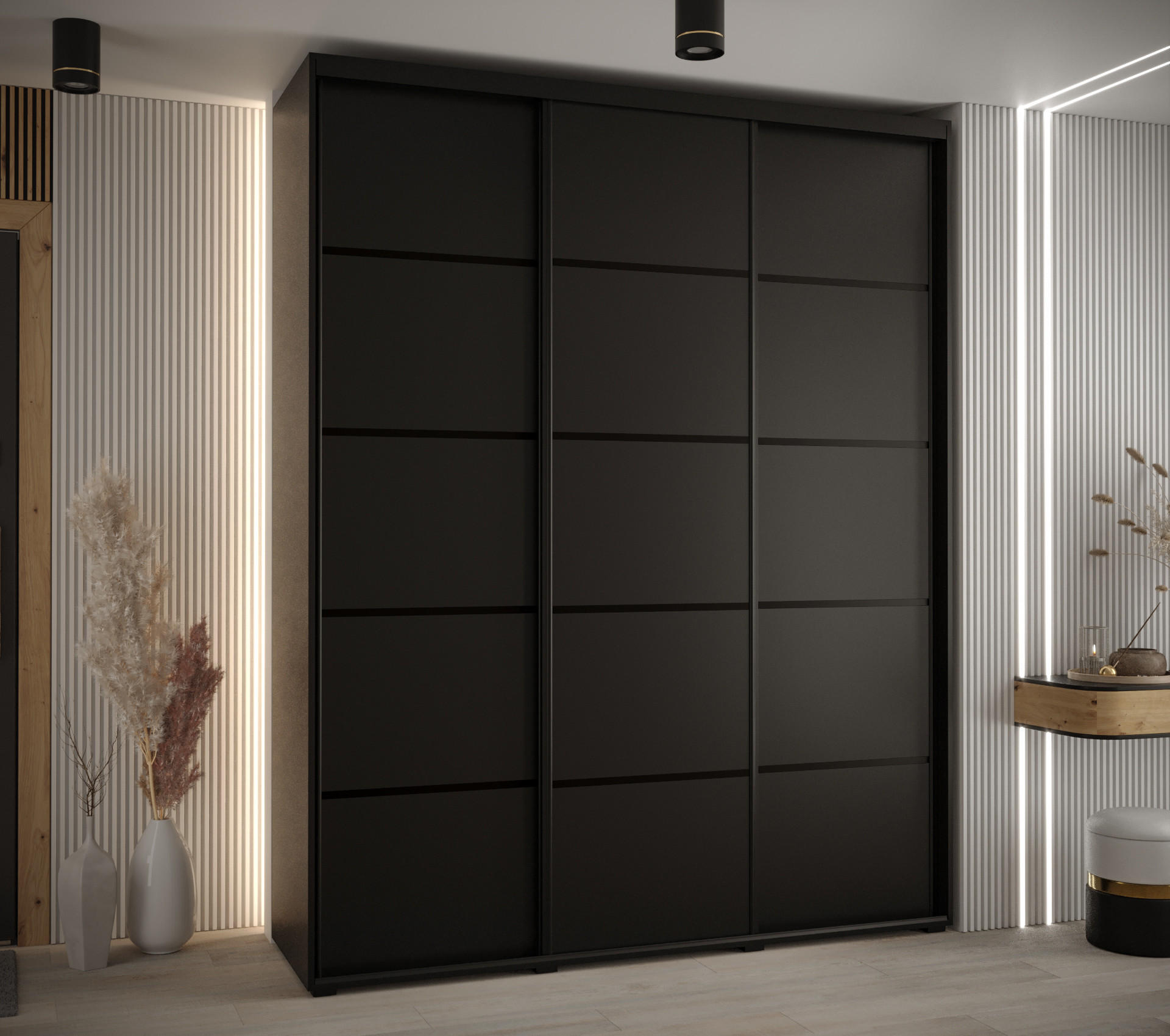 SCHWEBETÜRENSCHRANK 235,2/200/45 3-türig - Schwarz, Holz/Metall (200/235/45cm) - Abiks Möbel