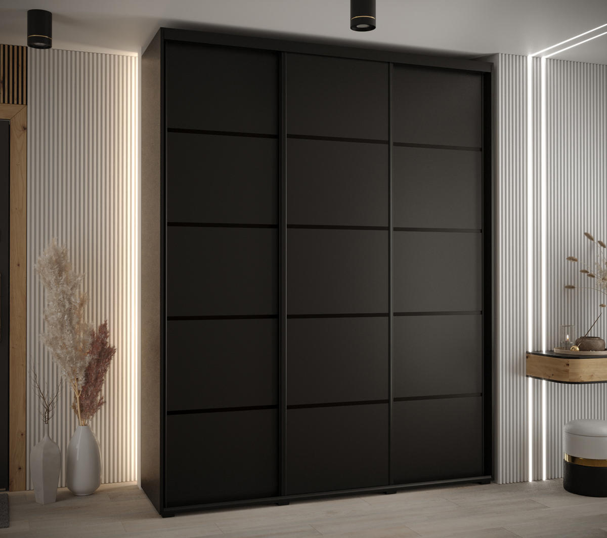SCHWEBETÜRENSCHRANK 235,2/200/45 3-türig - Schwarz, Holz/Metall (200/235/45cm) - Abiks Möbel