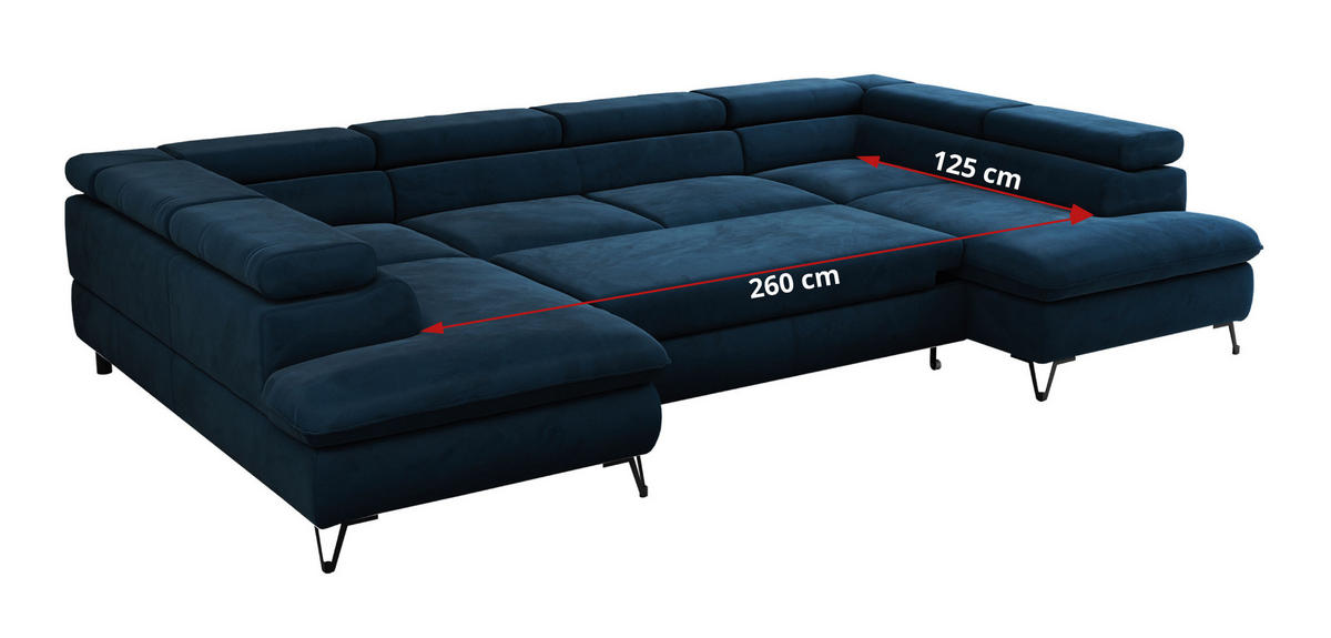 WOHNLANDSCHAFT PETER U Velvet Dunkelblau - Schwarz/Dunkelblau, Textil/Metall (346/76/208cm) - MKS