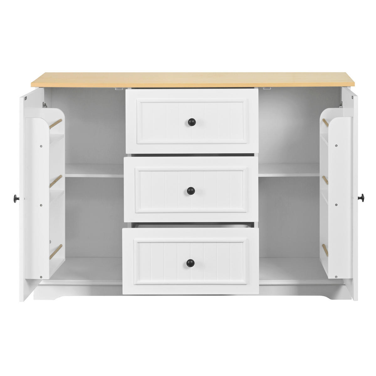 SIDEBOARD 126/40/86 cm Weiß aus MDF mit 3 Schubladen und Türen - Weiß, Holzwerkstoff (40/86/126cm) - OKWISH