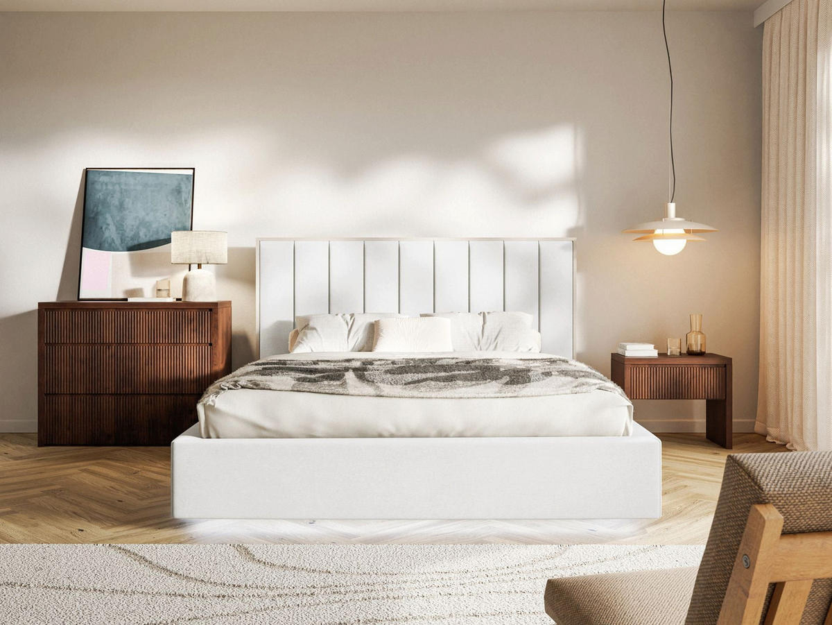POLSTERBETT Togents Weiß mit Veloursbezug, Bettkasten und LED, 180x200 cm - Weiß, Textil (180/200cm) - Selsey