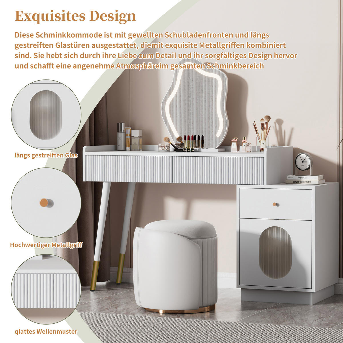 SCHMINKTISCH 100/40/75 cm weiß aus Spanplatte mit LED-Spiegel - Weiß, Holzwerkstoff (40/75/100cm) - OKWISH