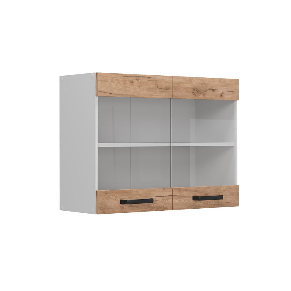 Vicco SKLENĚNÁ KUCHYŇSKÁ SKŘÍŇKA R-Line Zlatý mocný dub 80 cm